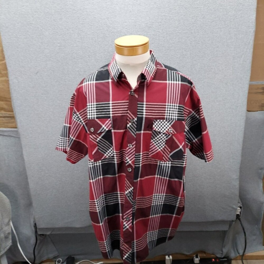 Noiz Men’s Short Sleeve Red Plaid Button Up Shirt Size 4xl Hip Hop